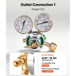 VEVOR Oxygen Acetylene Regulator Set, Oxy-Acetylene Regulators, 0-4000PSI and 0-400PSI Welding Gas Gauges with CGA-540/CGA-510 Inlet Connection & 9/16"-18 Outlet Connection, T-Handle Adjustment