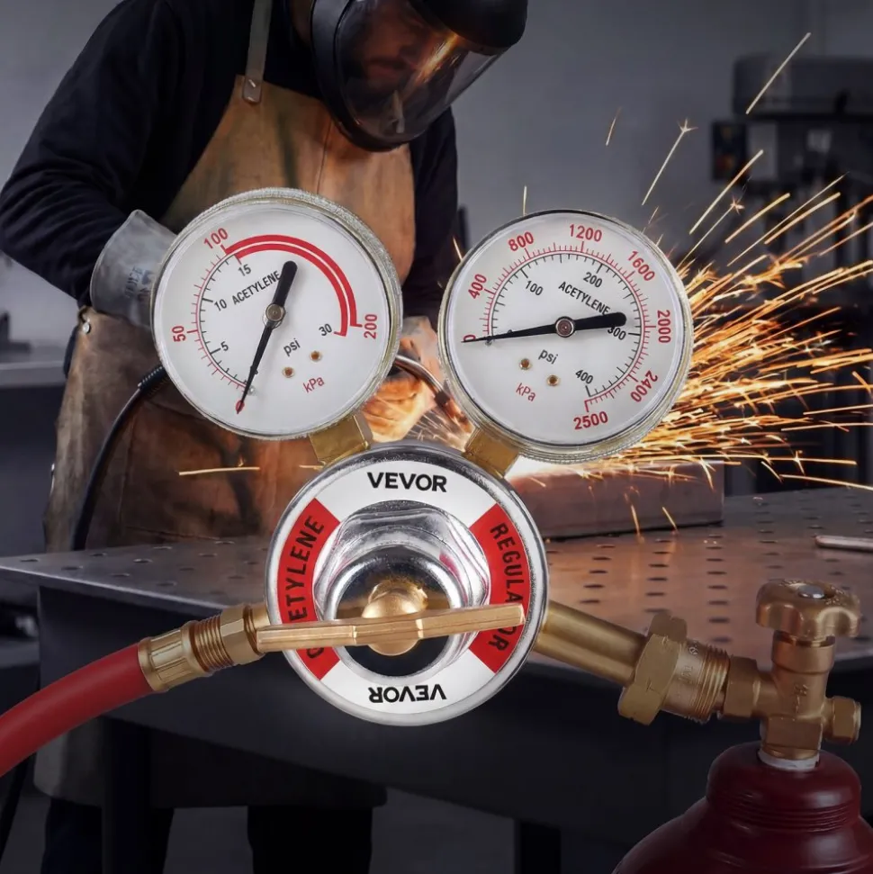 VEVOR Oxygen Acetylene Regulator Set, Oxy-Acetylene Regulators, 0-4000PSI and 0-400PSI Welding Gas Gauges with CGA-540/CGA-510 Inlet Connection & 9/16"-18 Outlet Connection, T-Handle Adjustment