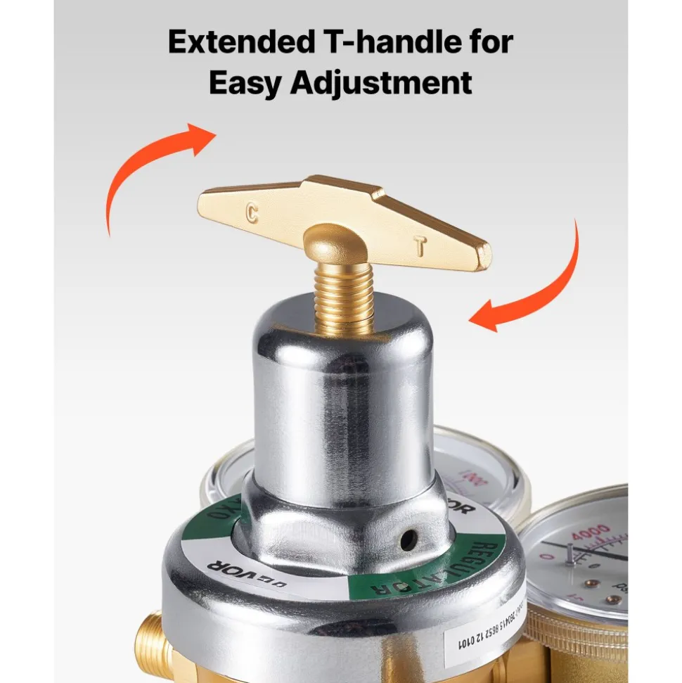 VEVOR Oxygen Acetylene Regulator Set, Oxy-Acetylene Regulators, 0-4000PSI and 0-400PSI Welding Gas Gauges with CGA-540/CGA-510 Inlet Connection & 9/16"-18 Outlet Connection, T-Handle Adjustment