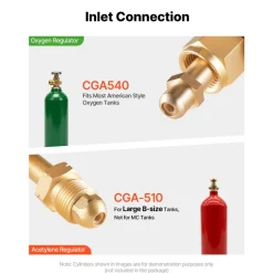 VEVOR Oxygen Acetylene Regulator Set, Oxy-Acetylene Regulators, 0-4000PSI and 0-400PSI Welding Gas Gauges with CGA-540/CGA-510 Inlet Connection & 9/16