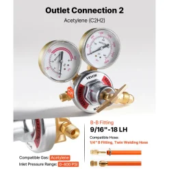 VEVOR Oxygen Acetylene Regulator Set, Oxy-Acetylene Regulators, 0-4000PSI and 0-400PSI Welding Gas Gauges with CGA-540/CGA-510 Inlet Connection & 9/16