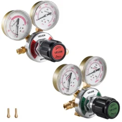 VEVOR Oxygen Acetylene Regulator Set, Oxy-Acetylene Regulators, 0-4000PSI and 0-400PSI Welding Gas Gauges with CGA-540/CGA-200 Inlet Connection & 3/8"-24 Outlet Connection, T-Handle Adjustment