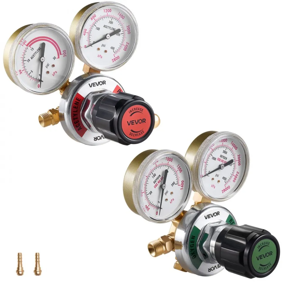 VEVOR Oxygen Acetylene Regulator Set, Oxy-Acetylene Regulators, 0-4000PSI and 0-400PSI Welding Gas Gauges with CGA-540/CGA-510 Inlet Connection & 9/16"-18 Outlet Connection, PC Knob Adjustment