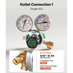 VEVOR Oxygen Acetylene Regulator Set, Oxy-Acetylene Regulators, 0-4000PSI and 0-400PSI Welding Gas Gauges with CGA-540/CGA-510 Inlet Connection & 9/16