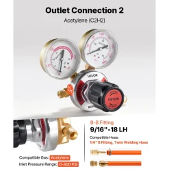 VEVOR Oxygen Acetylene Regulator Set, Oxy-Acetylene Regulators, 0-4000PSI and 0-400PSI Welding Gas Gauges with CGA-540/CGA-510 Inlet Connection & 9/16