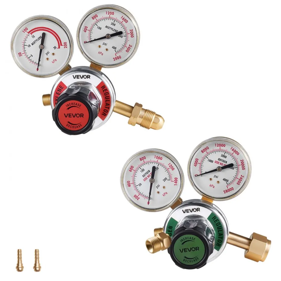 VEVOR Oxygen Acetylene Regulator Set, Oxy-Acetylene Regulators, 0-4000PSI and 0-400PSI Welding Gas Gauges with CGA-540/CGA-510 Inlet Connection & 9/16"-18 Outlet Connection, PC Knob Adjustment