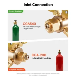 VEVOR Oxygen Acetylene Regulator Set, Oxy-Acetylene Regulators, 0-4000PSI and 0-400PSI Welding Gas Gauges with CGA-540/CGA-200 Inlet Connection & 9/16