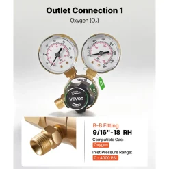 VEVOR Oxygen Acetylene Regulator Set, Oxy-Acetylene Regulators, 0-4000PSI and 0-400PSI Welding Gas Gauges with CGA-540/CGA-200 Inlet Connection & 9/16