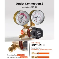 VEVOR Oxygen Acetylene Regulator Set, Oxy-Acetylene Regulators, 0-4000PSI and 0-400PSI Welding Gas Gauges with CGA-540/CGA-200 Inlet Connection & 9/16