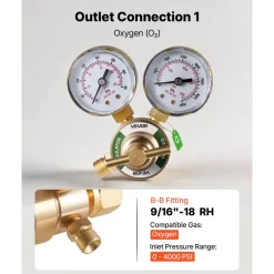VEVOR Oxygen Acetylene Regulator Set, Oxy-Acetylene Regulators, 0-4000PSI and 0-400PSI Welding Gas Gauges with CGA-540/CGA-200 Inlet Connection & 9/16