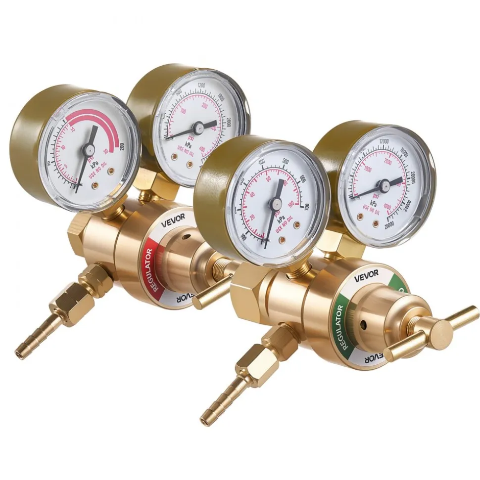 VEVOR Oxygen Acetylene Regulator Set, Oxy-Acetylene Regulators, 0-4000PSI and 0-400PSI Welding Gas Gauges with CGA-540/CGA-200 Inlet Connection & 9/16"-18 Outlet Connection, T-Handle Adjustment