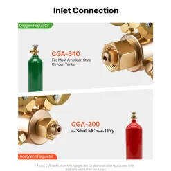 VEVOR Oxygen Acetylene Regulator Set, Oxy-Acetylene Regulators, 0-4000PSI and 0-400PSI Welding Gas Gauges with CGA-540/CGA-200 Inlet Connection & 9/16