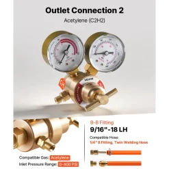 VEVOR Oxygen Acetylene Regulator Set, Oxy-Acetylene Regulators, 0-4000PSI and 0-400PSI Welding Gas Gauges with CGA-540/CGA-200 Inlet Connection & 9/16