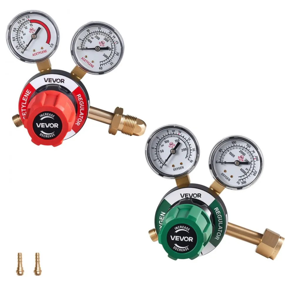 VEVOR Oxygen Acetylene Regulator Set, Oxy-Acetylene Regulators, 0-4000PSI and 0-500PSI Welding Gas Gauges with CGA-540/CGA-510 Inlet Connection & 9/16"-18 Outlet Connection, PC Knob Adjustment