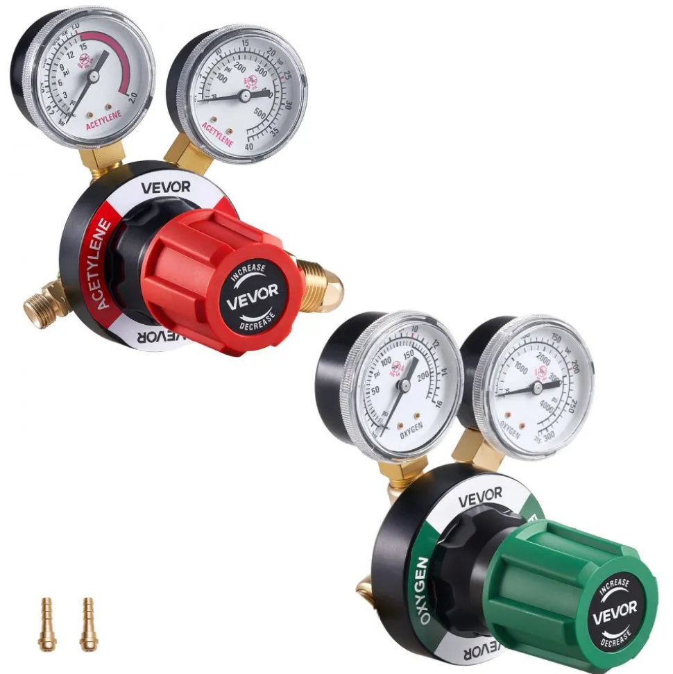 VEVOR Oxygen Acetylene Regulator Set, Oxy-Acetylene Regulators, 0-4000PSI and 0-500PSI Welding Gas Gauges with CGA-540/CGA-510 Inlet Connection & 9/16"-18 Outlet Connection, PC Knob Adjustment