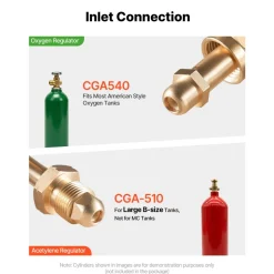 VEVOR Oxygen Acetylene Regulator Set, Oxy-Acetylene Regulators, 0-4000PSI and 0-500PSI Welding Gas Gauges with CGA-540/CGA-510 Inlet Connection & 9/16