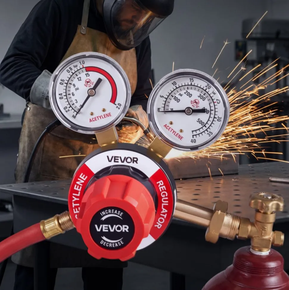VEVOR Oxygen Acetylene Regulator Set, Oxy-Acetylene Regulators, 0-4000PSI and 0-500PSI Welding Gas Gauges with CGA-540/CGA-510 Inlet Connection & 9/16"-18 Outlet Connection, PC Knob Adjustment