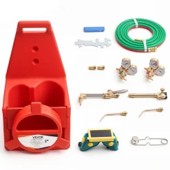 VEVOR Oxygen Acetylene Torch Kit with Check Valves, Gas Welding Cutting Torch Kit, Portable Oxy Acetylene Brazing Set with 15FT Twin-Hose, 1 Cutting Tip, 2 Welding Tips, 2 Regulators & Cylinder Holder