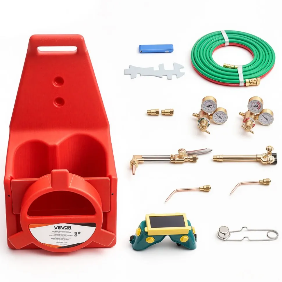 VEVOR Oxygen Acetylene Torch Kit with Check Valves, Gas Welding Cutting Torch Kit, Portable Oxy Acetylene Brazing Set with 15FT Twin-Hose, 1 Cutting Tip, 2 Welding Tips, 2 Regulators & Cylinder Holder