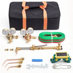 VEVOR Oxygen Acetylene Torch Kit with Check Valves, Gas Welding Cutting Torch Kit, Portable Oxy Acetylene Brazing Set with 15FT Twin-Hose, 1 Cutting Tip, 3 Welding Tips, 2 Gas Regulators & Toolbox