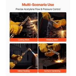 VEVOR Oxygen Acetylene Torch Kit with Check Valves, Gas Welding Cutting Torch Kit, Portable Oxy Acetylene Brazing Set with 15FT Twin-Hose, 1 Cutting Tip, 3 Welding Tips, 2 Gas Regulators & Toolbox
