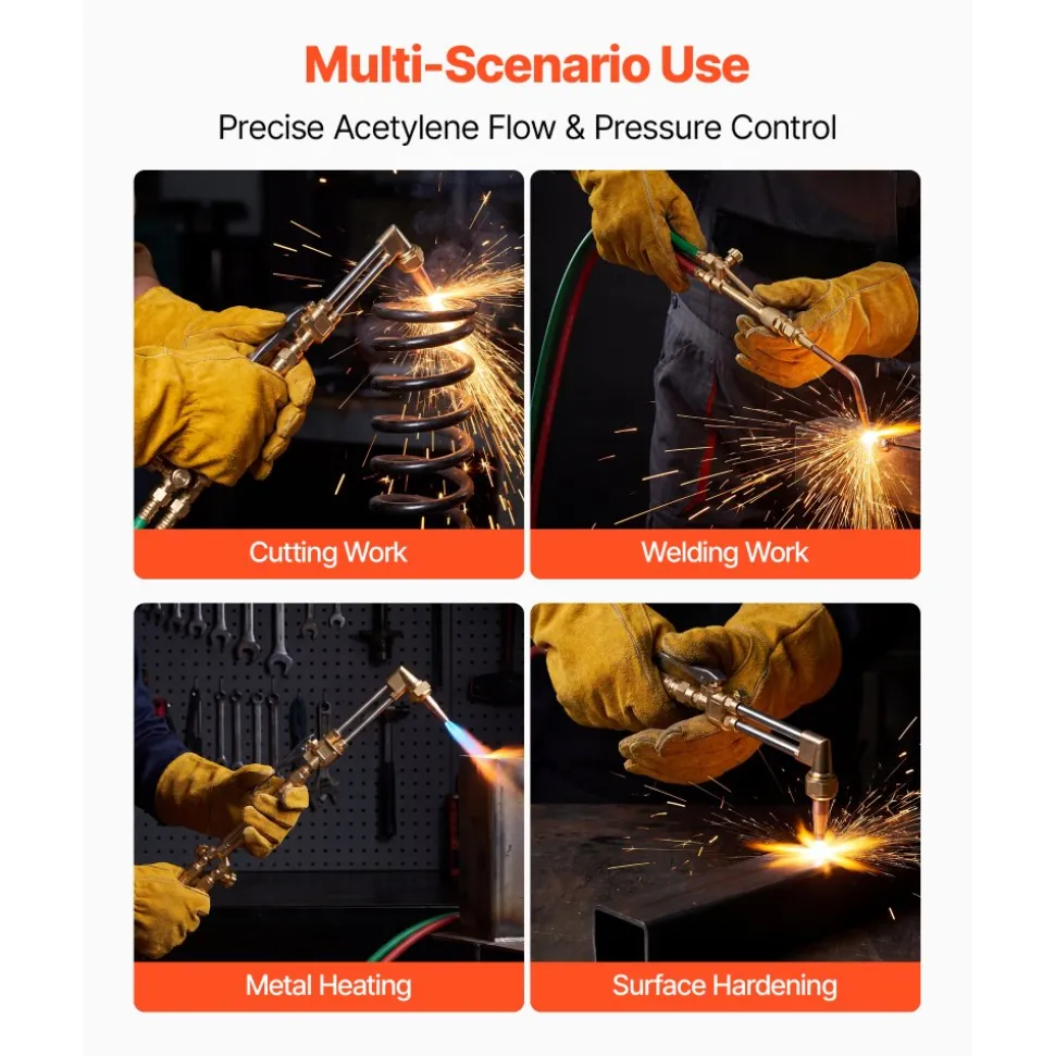VEVOR Oxygen Acetylene Torch Kit with Check Valves, Gas Welding Cutting Torch Kit, Professional Oxy Acetylene Brazing Set with 15FT Twin-Hose, 2 Cutting Tips, 2 Welding Tips & 2 Precise Regulators