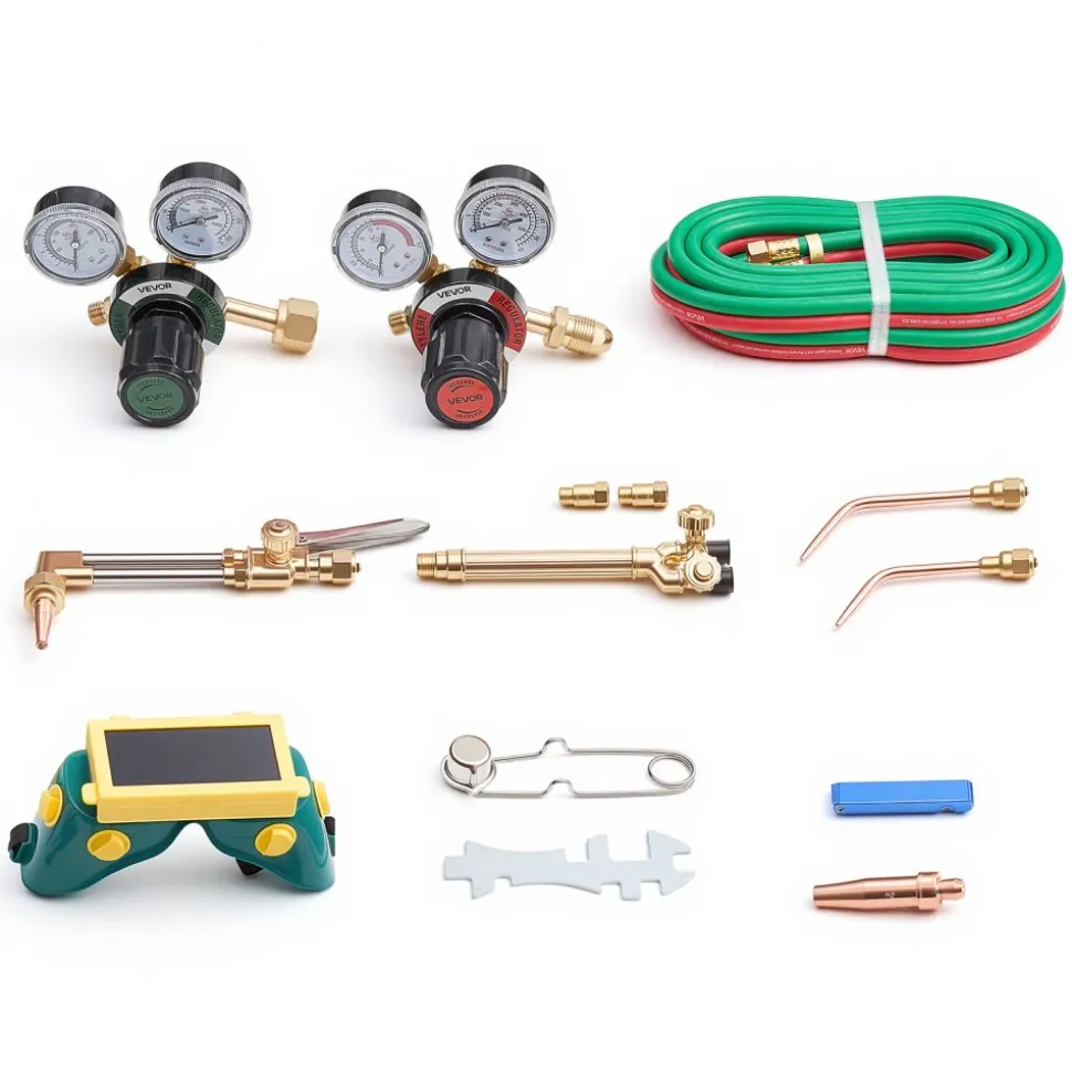 VEVOR Oxygen Acetylene Torch Kit with Check Valves, Gas Welding Cutting Torch Kit, Professional Oxy Acetylene Brazing Set with 15FT Twin-Hose, 2 Cutting Tips, 2 Welding Tips & 2 Precise Regulators