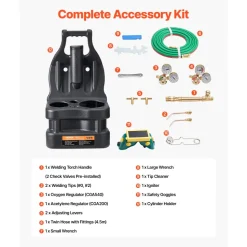 VEVOR Oxygen Acetylene Torch Kit with Check Valves, Gas Welding Torch Kit, Portable Oxy Acetylene Brazing Set with 15FT Twin-Hose, 2 Welding Tips, 2 Regulators & Cylinder Holder for Metalworking