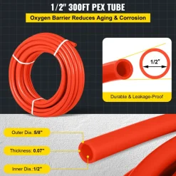 VEVOR Oxygen Barrier 1/2 Inch 300 Feet Tube Coil EVOH PEX-B Pipe, for Residential Commercial Radiant Floor Heating, Red