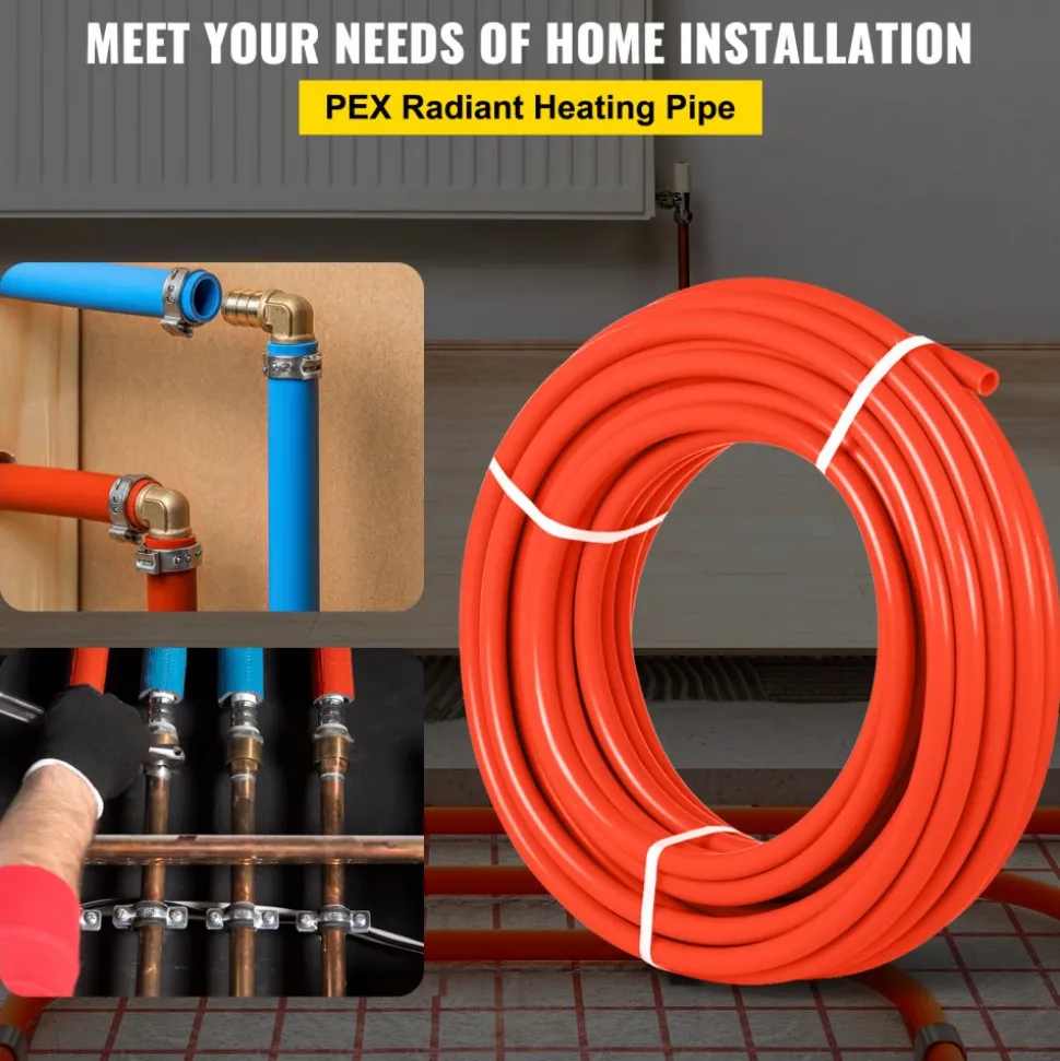 VEVOR Oxygen Barrier 1/2 Inch 300 Feet Tube Coil EVOH PEX-B Pipe, for Residential Commercial Radiant Floor Heating, Red