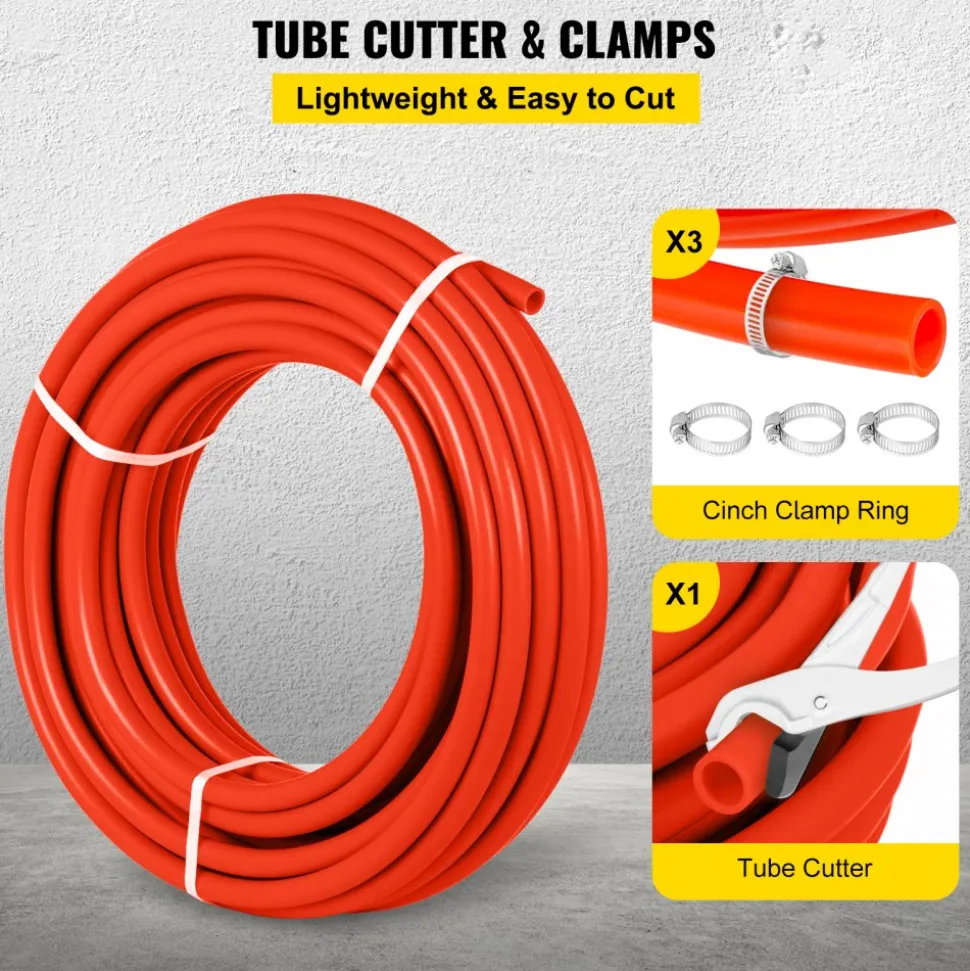 VEVOR Oxygen Barrier 1/2 Inch 300 Feet Tube Coil EVOH PEX-B Pipe, for Residential Commercial Radiant Floor Heating, Red
