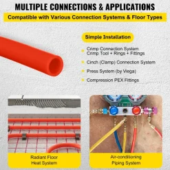 VEVOR Oxygen Barrier 1/2 Inch 300 Feet Tube Coil EVOH PEX-B Pipe, for Residential Commercial Radiant Floor Heating, Red