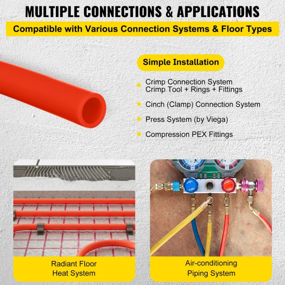 VEVOR Oxygen Barrier 1/2 Inch 300 Feet Tube Coil EVOH PEX-B Pipe, for Residential Commercial Radiant Floor Heating, Red