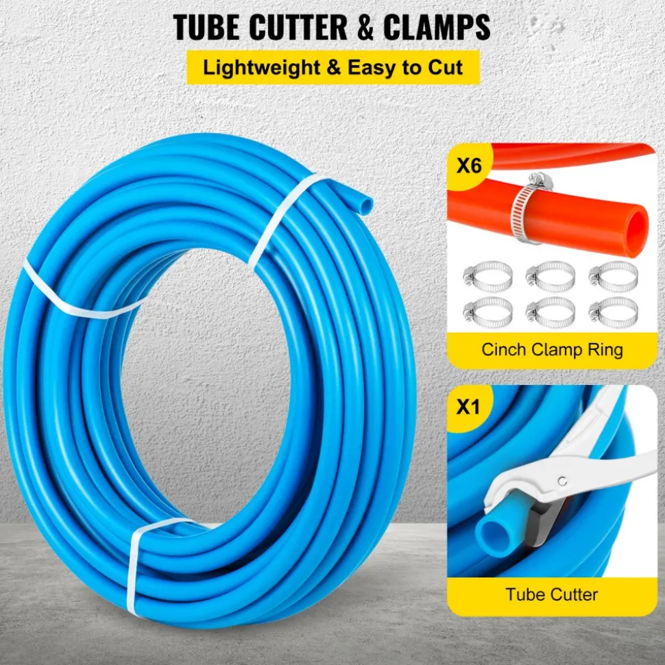VEVOR Oxygen-Barrier PEX Tubing 300Ft Red + 300Ft Blue 1/2 Inch Radiant Floor PEX Pipe Radiant Heat Floor Heating Plumbing Cold and Hot Water Tubing