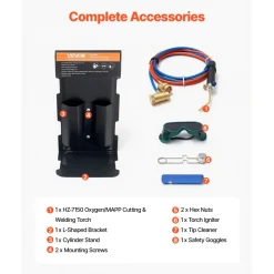 VEVOR Oxygen Propane Torch Kit, Brass Welding Torch for Oxygen MAPP Gas with Dual Pressure Gauges, Portable Oxy-Propane MAPP Brazing Tool Kit with Cylinder Rack for Welding, Soldering, Metal Heating