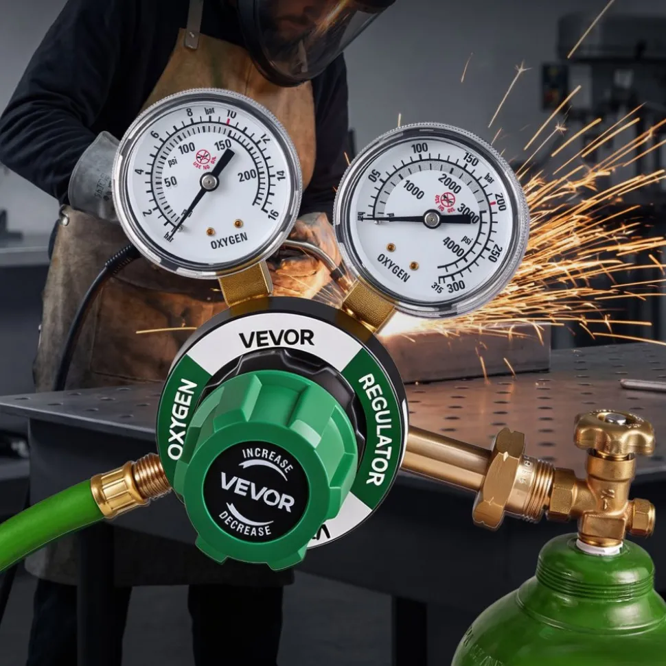 VEVOR Oxygen Regulator, Precise Oxy Regulator, 0-4000PSI Welding Gas Gauge with CGA-540 Inlet Connection & 9/16"-18 RH Outlet Connection, PC Knob Adjustment