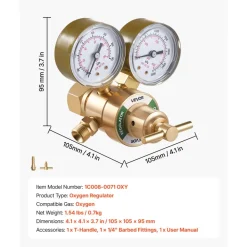 VEVOR Oxygen Regulator, Precise Oxy Regulator, 0-4000PSI Welding Gas Gauge with CGA-540 Inlet Connection & 9/16"-18 RH Outlet Connection, T-Handle Adjustment