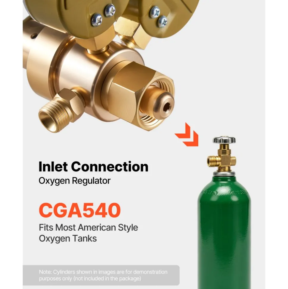 VEVOR Oxygen Regulator, Precise Oxy Regulator, 0-4000PSI Welding Gas Gauge with CGA-540 Inlet Connection & 9/16"-18 RH Outlet Connection, T-Handle Adjustment