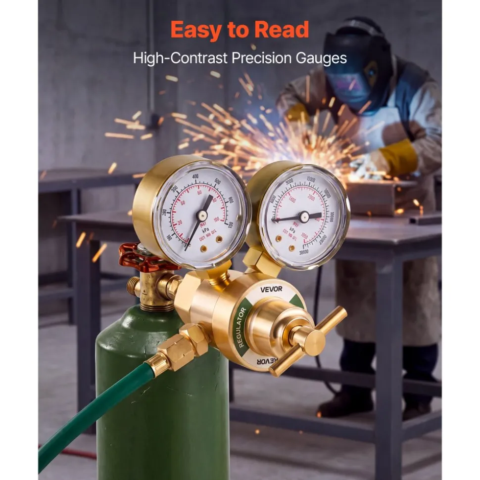 VEVOR Oxygen Regulator, Precise Oxy Regulator, 0-4000PSI Welding Gas Gauge with CGA-540 Inlet Connection & 9/16"-18 RH Outlet Connection, T-Handle Adjustment