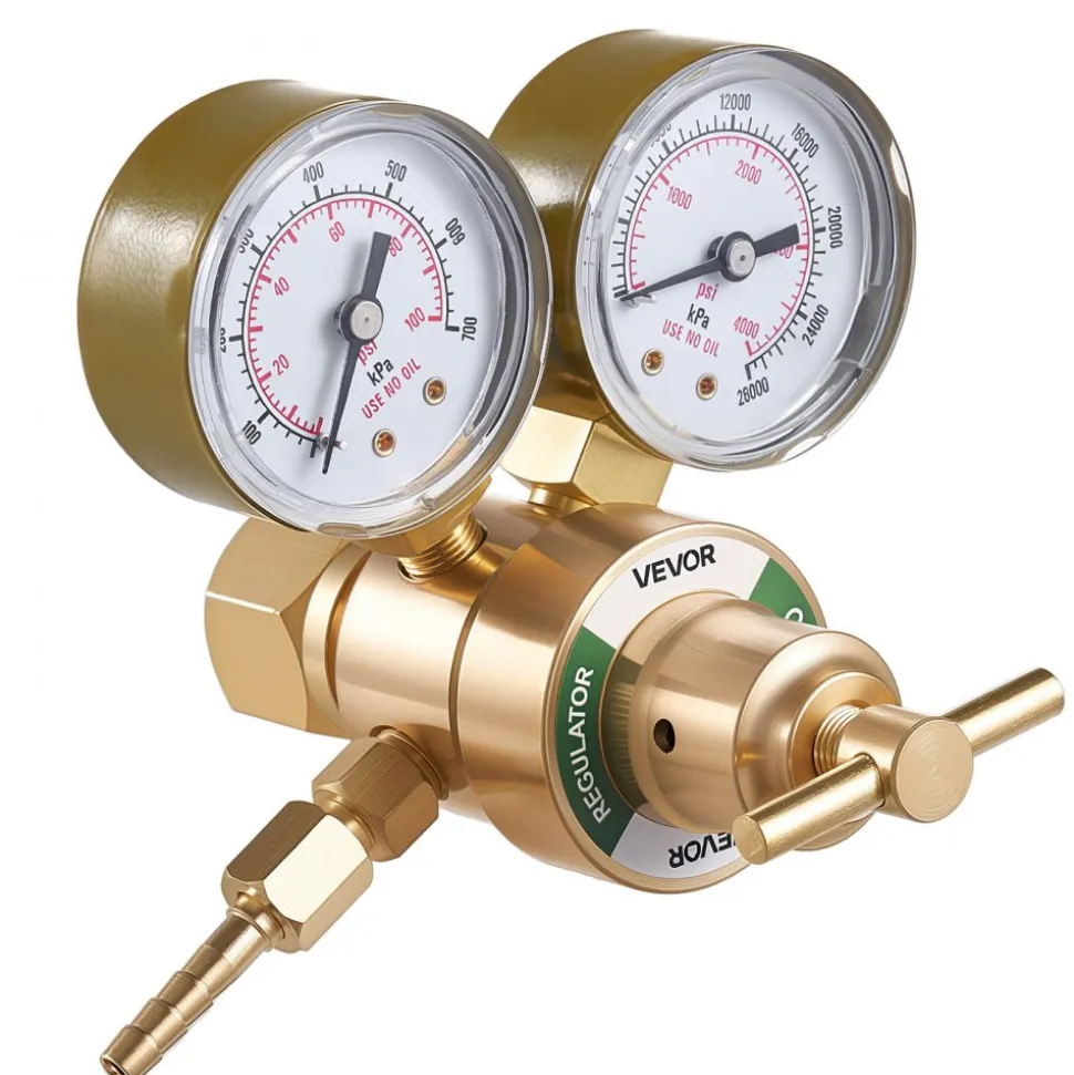 VEVOR Oxygen Regulator, Precise Oxy Regulator, 0-4000PSI Welding Gas Gauge with CGA-540 Inlet Connection & 9/16"-18 RH Outlet Connection, T-Handle Adjustment