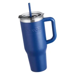 VEVOR 40 oz Insulated Water Bottle, Stainless Steel Sports Coffee Cup with Lid, Handheld Travel Coffee Mug Double Walled, Camping Hydration Flask Leakproof, for Indoor/Outdoor School, Work, Blue