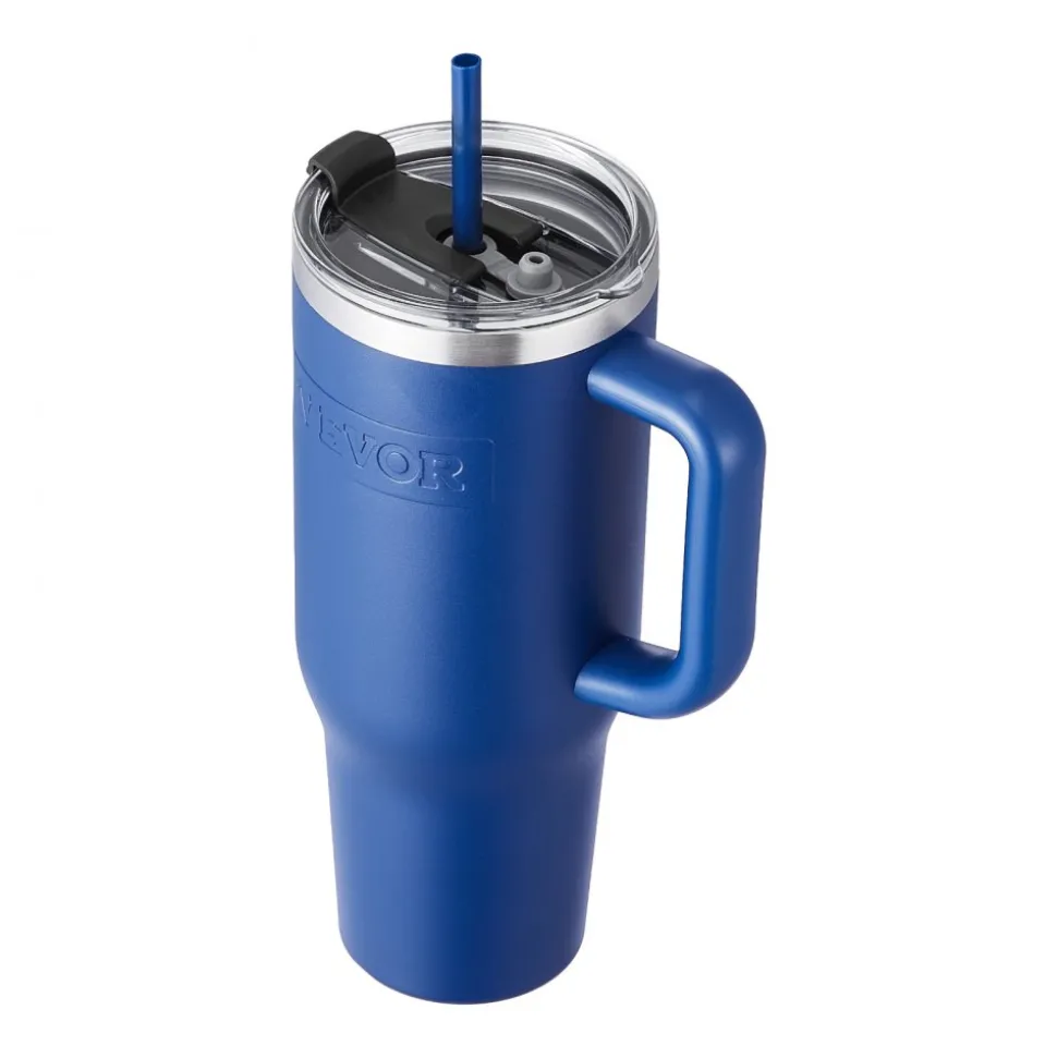 VEVOR 40 oz Insulated Water Bottle, Stainless Steel Sports Coffee Cup with Lid, Handheld Travel Coffee Mug Double Walled, Camping Hydration Flask Leakproof, for Indoor/Outdoor School, Work, Blue