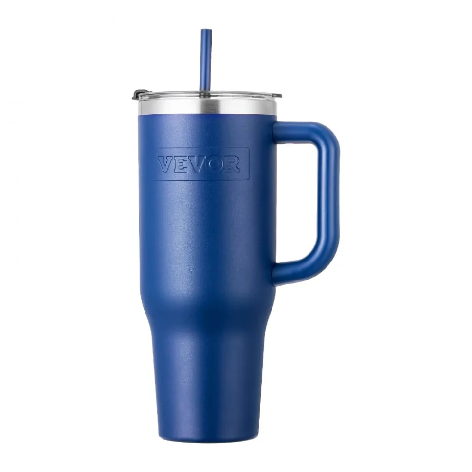 VEVOR 40 oz Insulated Water Bottle, Stainless Steel Sports Coffee Cup with Lid, Handheld Travel Coffee Mug Double Walled, Camping Hydration Flask Leakproof, for Indoor/Outdoor School, Work, Blue