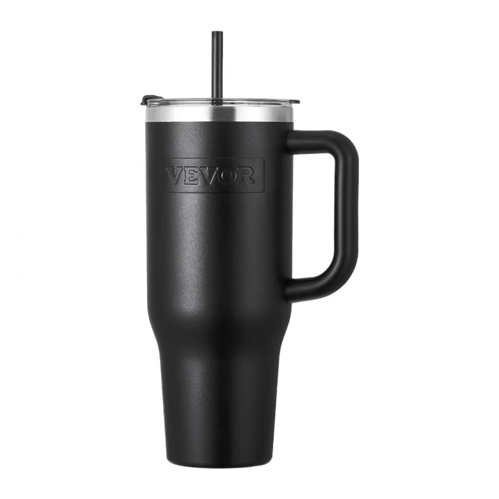 VEVOR 40 oz Insulated Water Bottle, Stainless Steel Sports Coffee Cup with Lid, Handheld Travel Coffee Mug Double Walled, Camping Hydration Flask Leakproof, for Indoor/Outdoor School, Work, Black