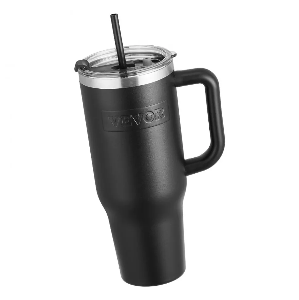 VEVOR 40 oz Insulated Water Bottle, Stainless Steel Sports Coffee Cup with Lid, Handheld Travel Coffee Mug Double Walled, Camping Hydration Flask Leakproof, for Indoor/Outdoor School, Work, Black
