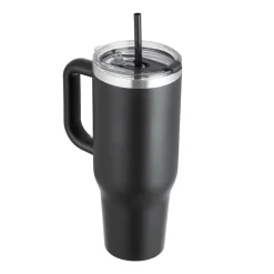 VEVOR 40 oz Insulated Water Bottle, Stainless Steel Sports Coffee Cup with Lid, Handheld Travel Coffee Mug Double Walled, Camping Hydration Flask Leakproof, for Indoor/Outdoor School, Work, Black
