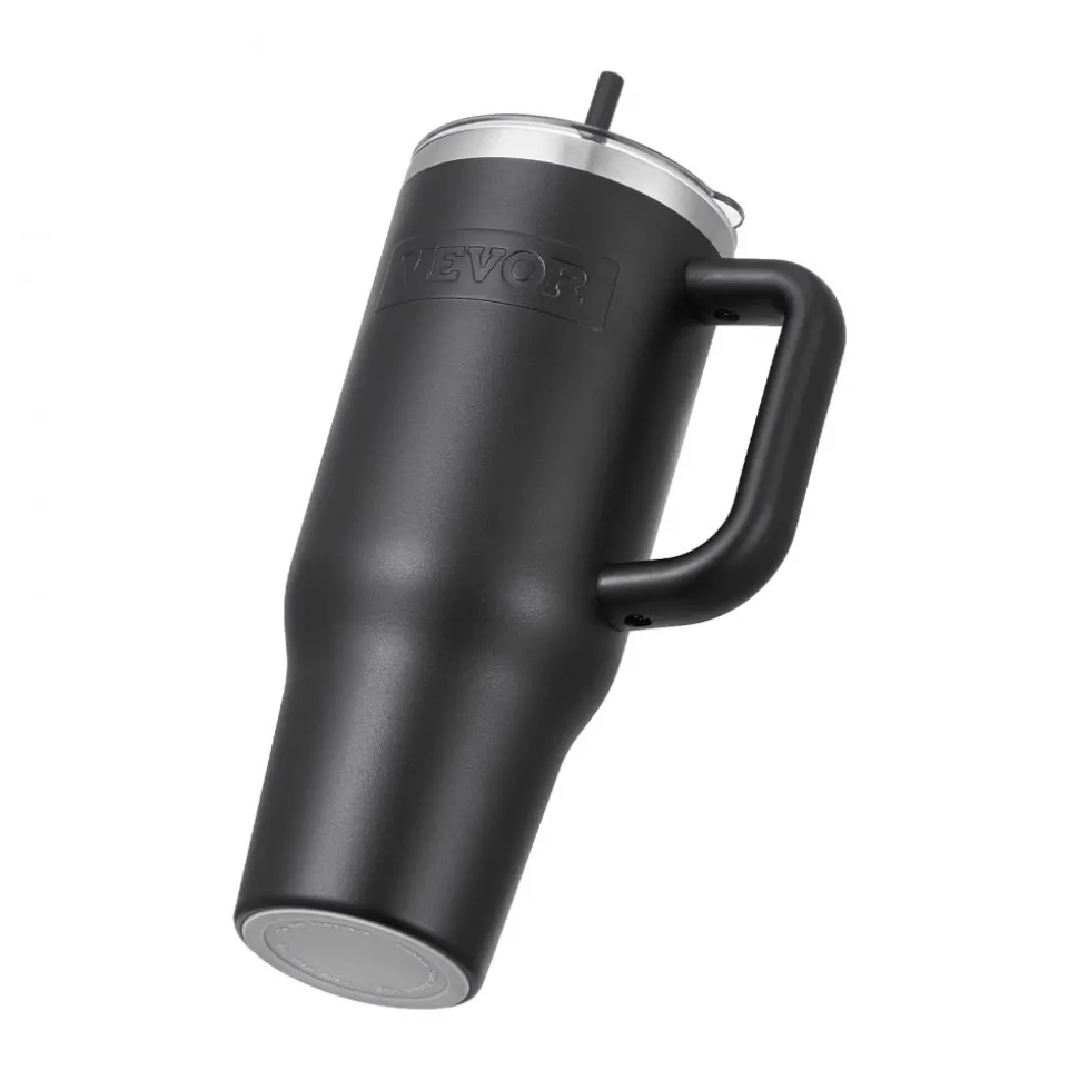VEVOR 40 oz Insulated Water Bottle, Stainless Steel Sports Coffee Cup with Lid, Handheld Travel Coffee Mug Double Walled, Camping Hydration Flask Leakproof, for Indoor/Outdoor School, Work, Black