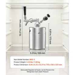 VEVOR 64oz Mini Keg, Pressurized Growler Tap System, 304 Stainless Steel Beer Kit, with Co2 Regulator, Self-Closing Faucet, Keeps Fresh and Carbonation for Homebrew, Craft and Draft Beer