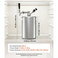 VEVOR 170oz Mini Keg, Pressurized Growler Tap System, 304 Stainless Steel Beer Kit, with Co2 Regulator, Self-Closing Faucet, Keeps Fresh and Carbonation for Homebrew, Craft and Draft Beer