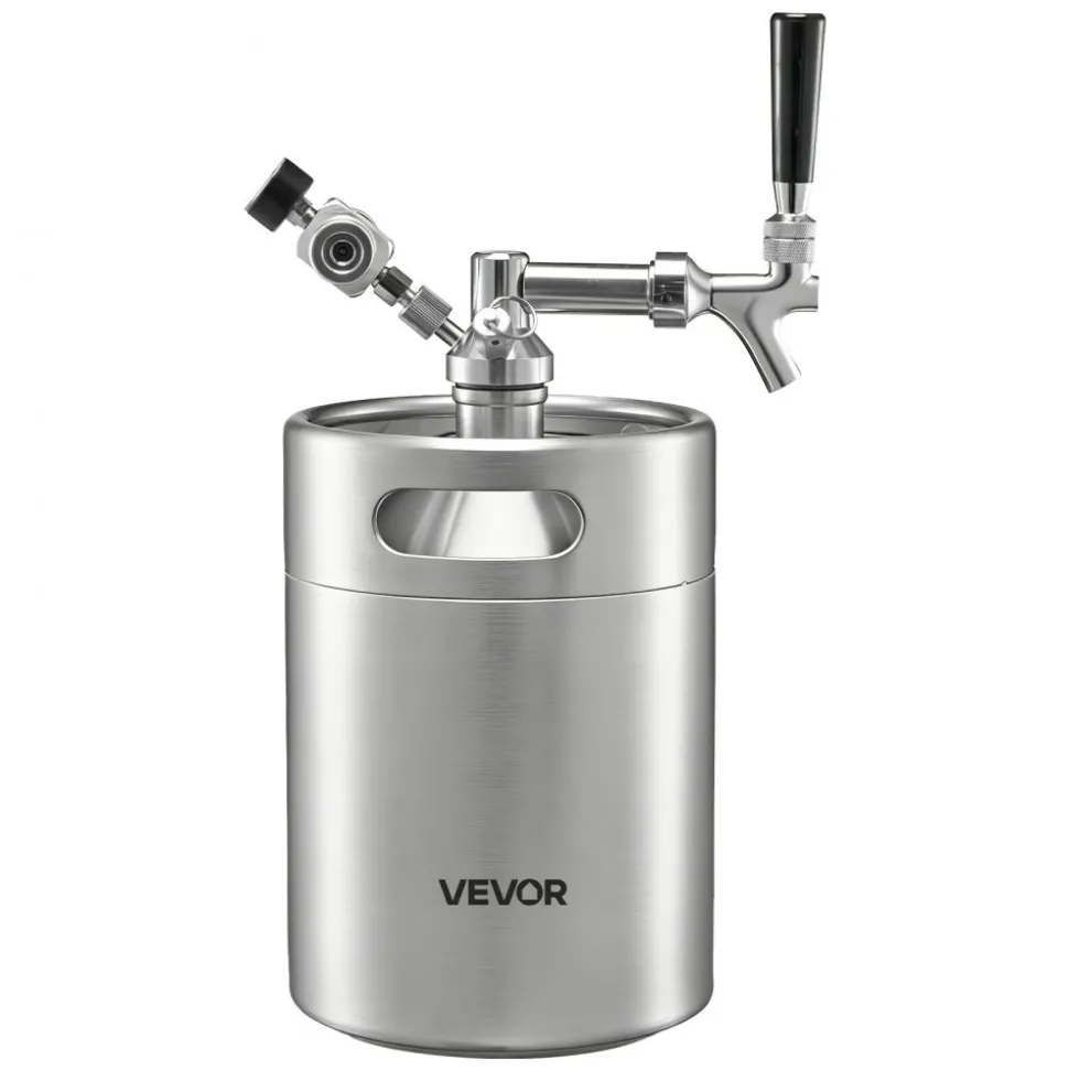 VEVOR 128oz Mini Keg, Pressurized Growler Tap System, 304 Stainless Steel Beer Kit, with Co2 Regulator, Self-Closing Faucet, Keeps Fresh and Carbonation for Homebrew, Craft and Draft Beer